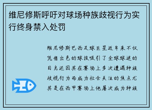 维尼修斯呼吁对球场种族歧视行为实行终身禁入处罚 维尼修斯呼吁对球场种族歧视行为实行终身禁入处罚